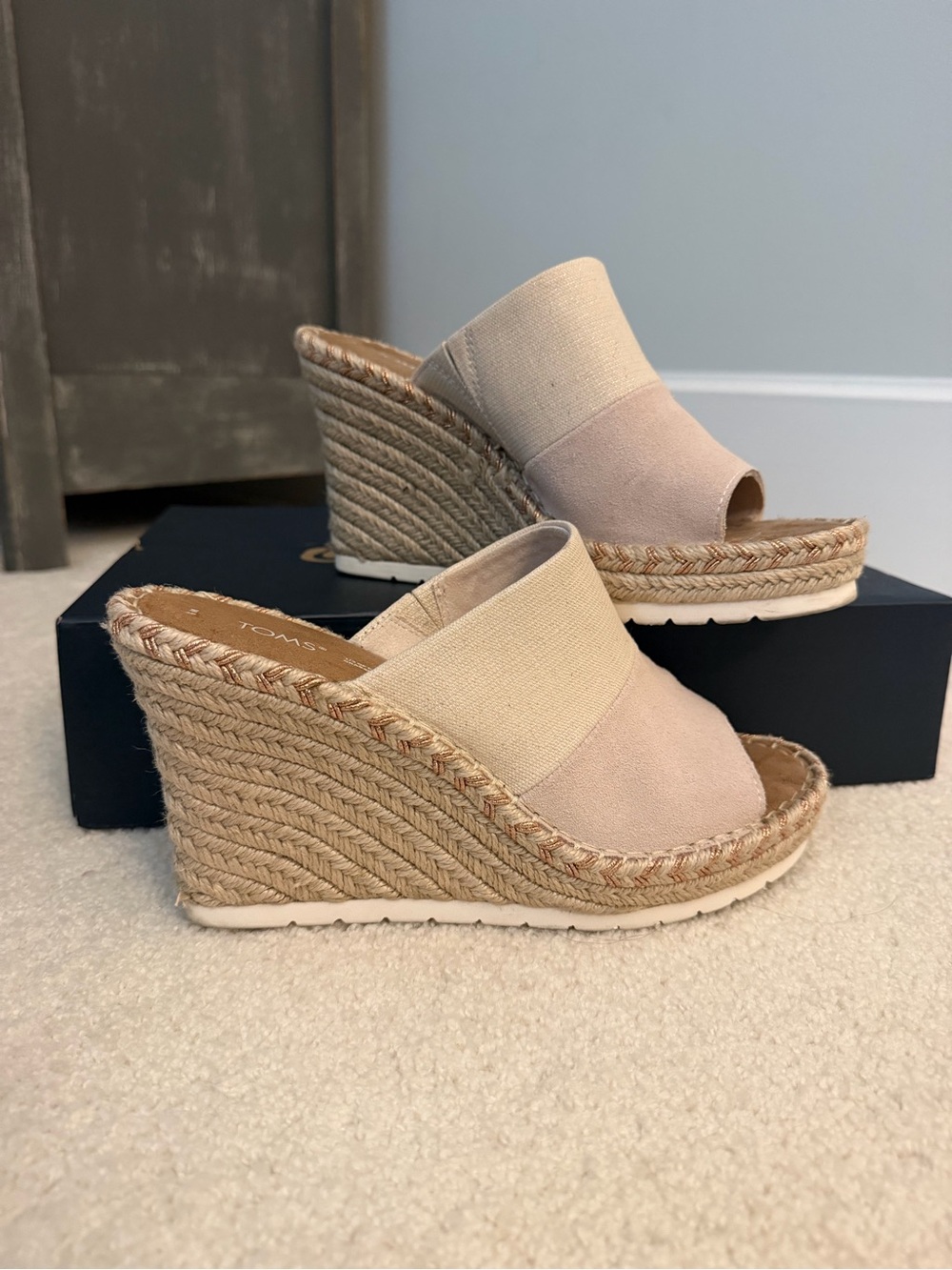 Toms Neutral Beige Espadrille Wedge Slides